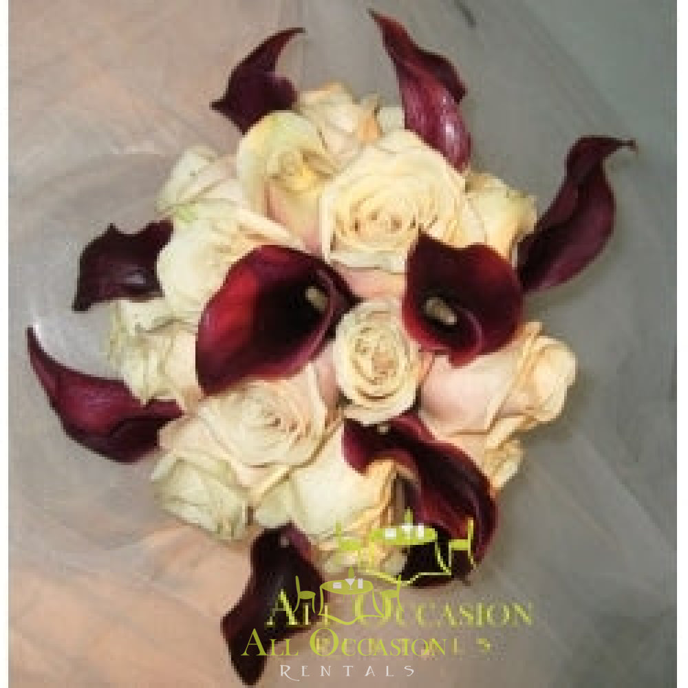 Bouquets Flowers arrangement featuring white roses and dark calla lilies for special occasions.