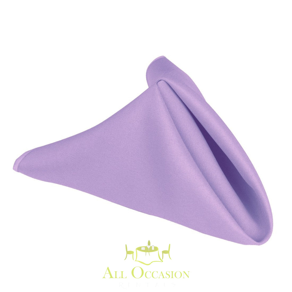 Lavender polyester napkin for elegant table settings, perfect for events with Corona party rentals.