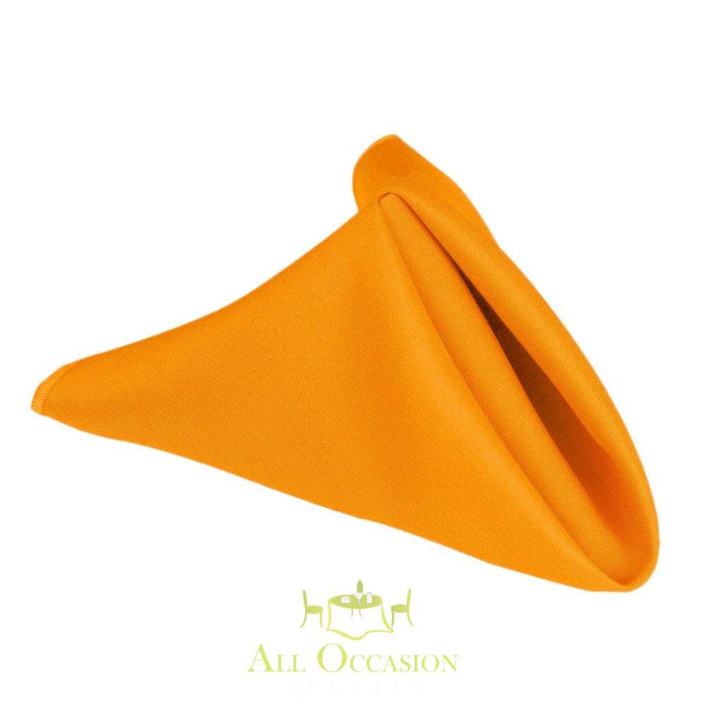 Orange polyester napkin for elegant table settings at Corona event rentals, weddings, and parties.