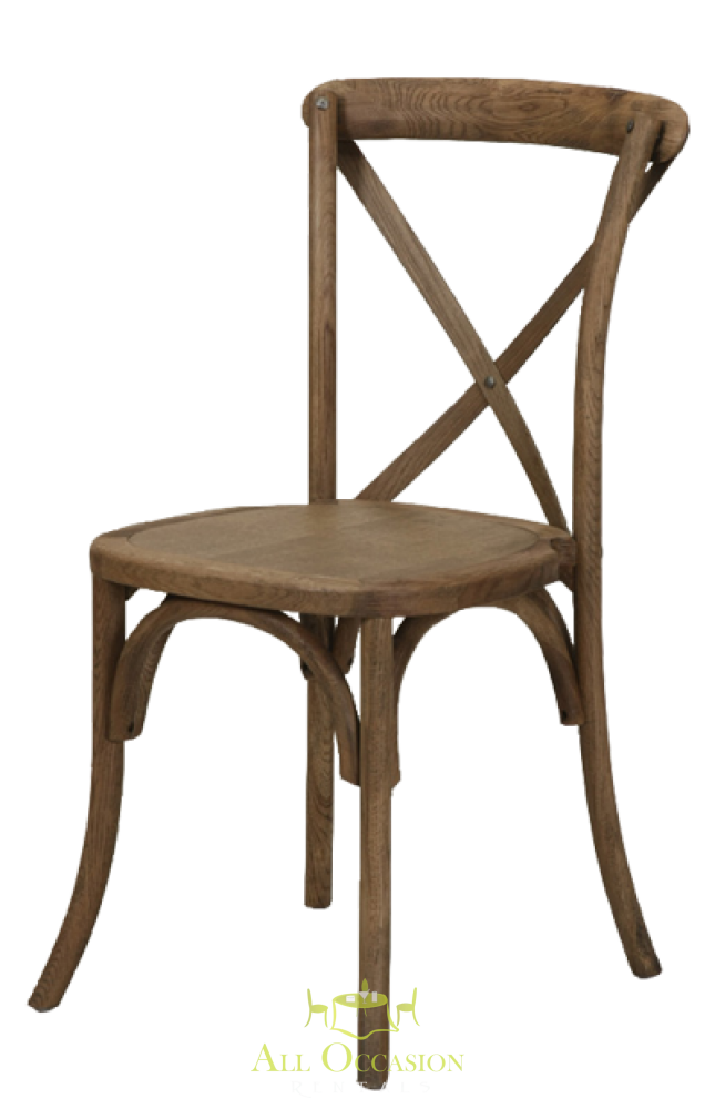 Crossback Vineyard Chair for rustic and formal events, perfect for weddings and event rentals in Corona.
