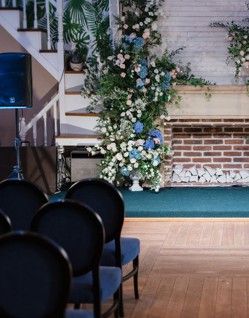 Beautiful floral backdrop for events, perfect for Corona event rentals and wedding accessories rental in Corona.