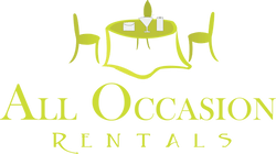 All Occasion Rentals logo featuring a table and chairs, ideal for Corona event rentals and party needs.