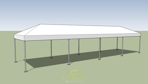 10' x 40' Frame Style Tent rental for events and celebrations with flexible layout options.