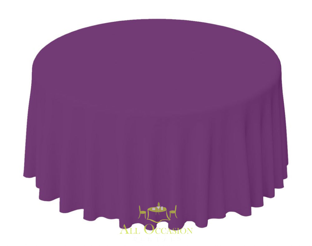 132 Inch Round Polyester Tablecloth Plum | All Occasion Rentals