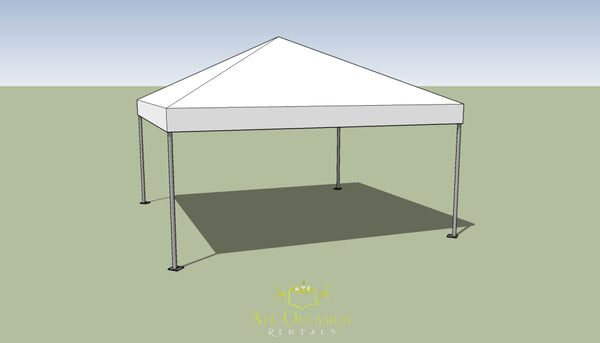 15' x 15' Frame Style Tent rental showcasing a functional design for elegant outdoor events.