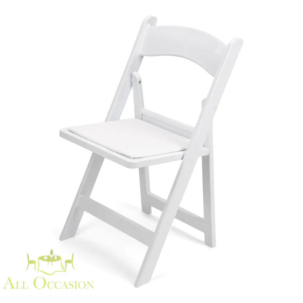 Resin White Folding Chair with Padded Seat Rental for elegant event seating.