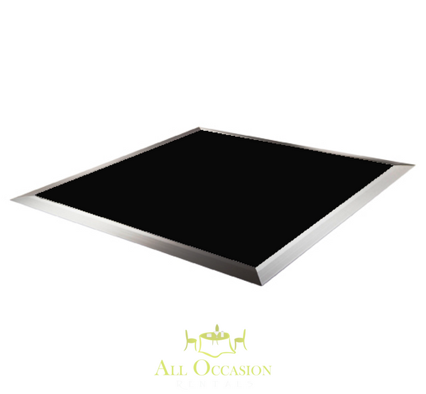 12 'x 16' Black White Checkered Dance Floor Rental with polished edges, perfect for events and celebrations.