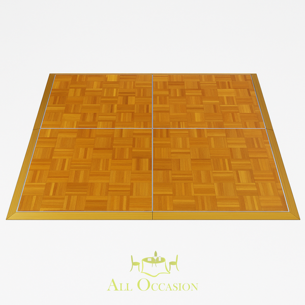 27' x 30' Oak Dance Floor Rental showcasing polished oak finish, perfect for upscale events and celebrations.