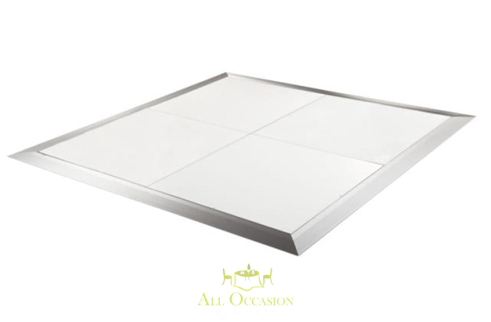 42' x 44' Black White Checkered Dance Floor Rental with elegant frame for upscale events.