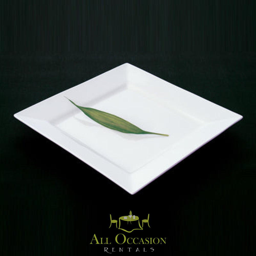 White square dessert plate 5.5" ideal for Corona event rentals and upscale dining setups.