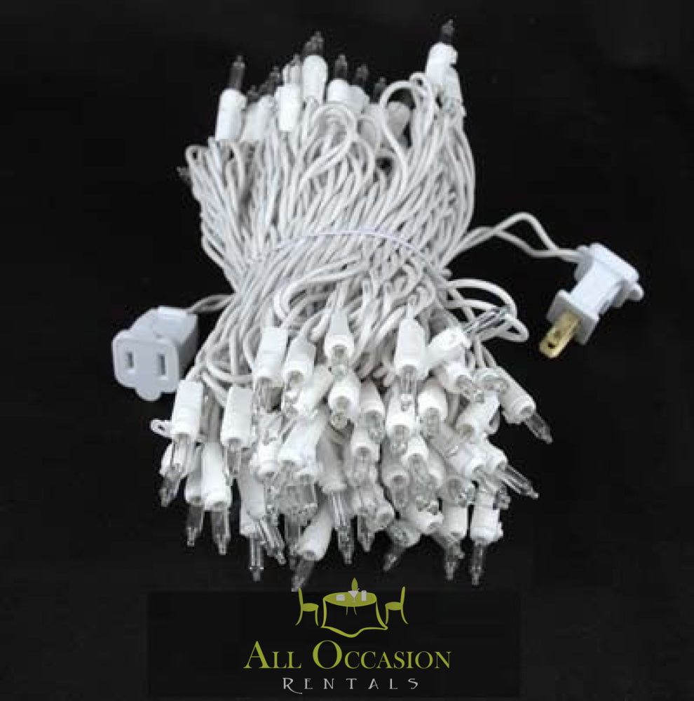 50' strand of twinkle lights for event rentals in Corona, perfect for tent and wedding lighting.