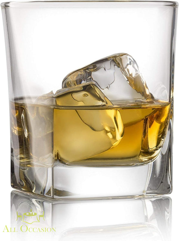 Rocks Glass 10.5 Ounce Rental filled with whiskey and ice, showcasing classic cocktail glassware for drinks.