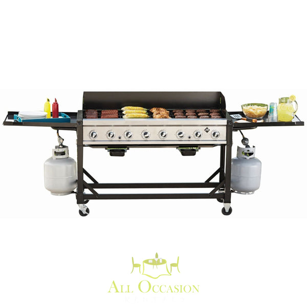 8-Burner Propane Gas Grill, perfect for Corona event rentals, ideal for parties and barbecues.