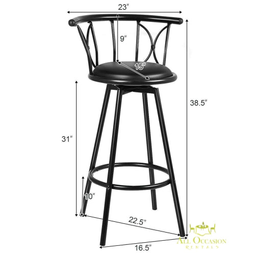 Bar stool swivel black metal for Corona party rentals, ideal for casual gatherings and extra seating.