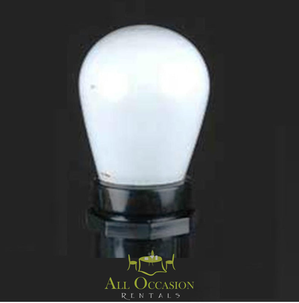 Ceramic white 11 watt stringer light bulb for event rentals in Corona.