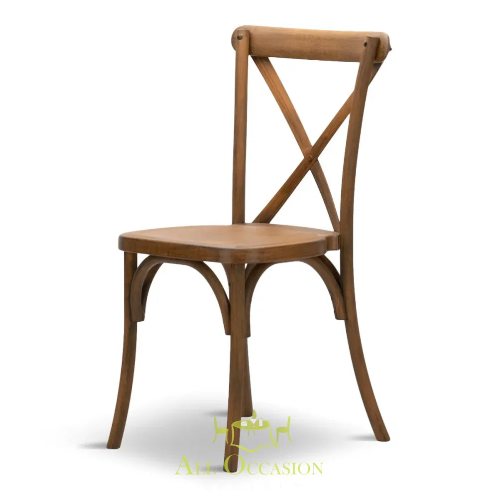 Crossback Vineyard Chairs – rustic wood chair with curved X-back frame for events and weddings.