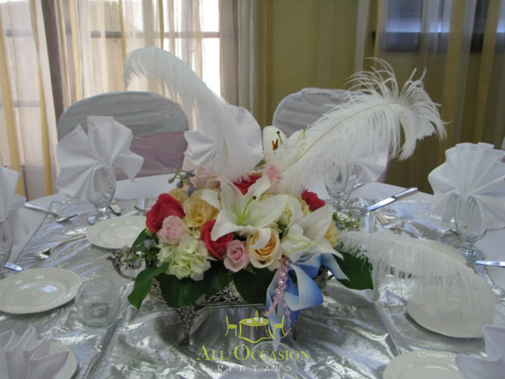 Elegant Feathers Centerpieces for event rentals in Corona, perfect for weddings and receptions.
