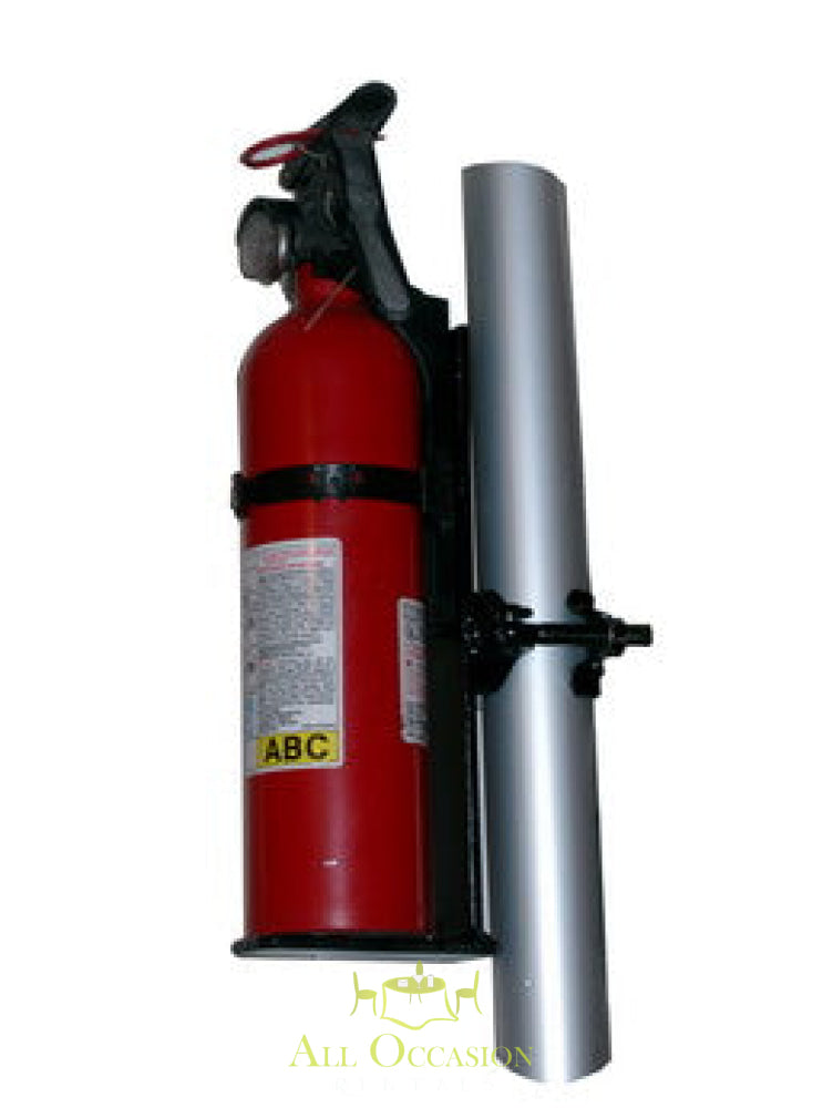 Fire extinguisher with holder ideal for tent rentals at events in Corona, CA. Safety equipment for party rentals.