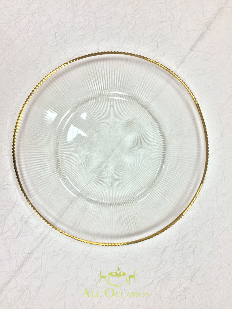 Glass Charger Plate with Gold Rim.