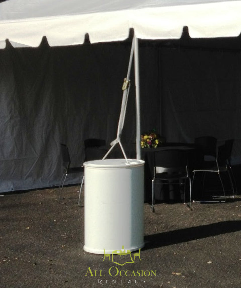 Water barrel rental for tent events, perfect for Corona party rentals and outdoor equipment rental in Corona CA.