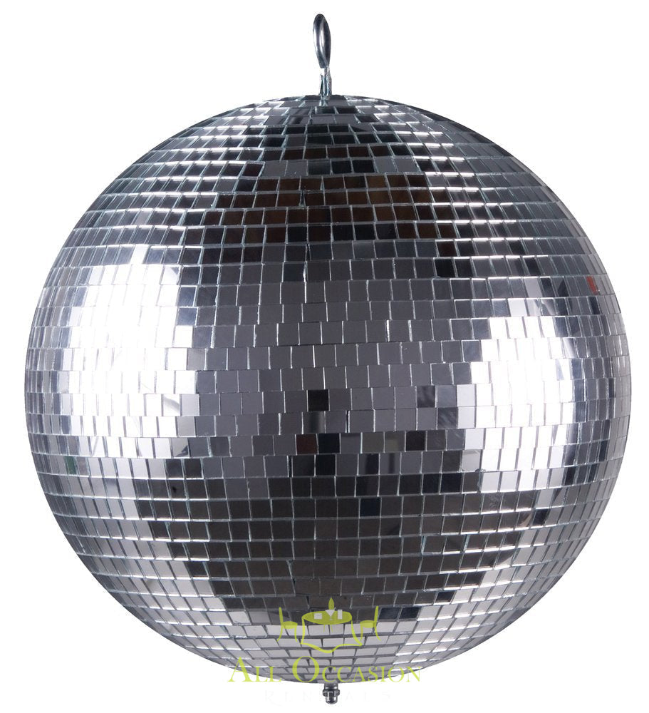 20-inch disco ball with electric motor for events and rentals in Corona, perfect for dance floors and party lighting.