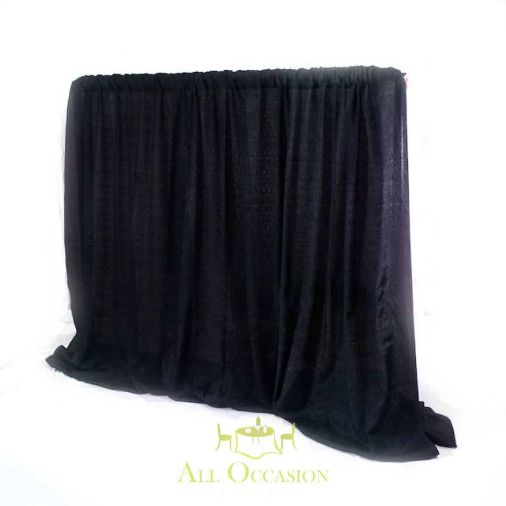 10 ft high black pipe and drape for event rentals in Corona, perfect for weddings and parties.