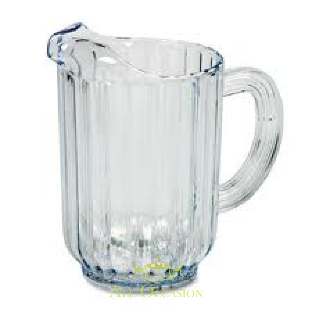 Plastic pitcher rental for outdoor events, perfect for Corona party rentals and banquet table setups.