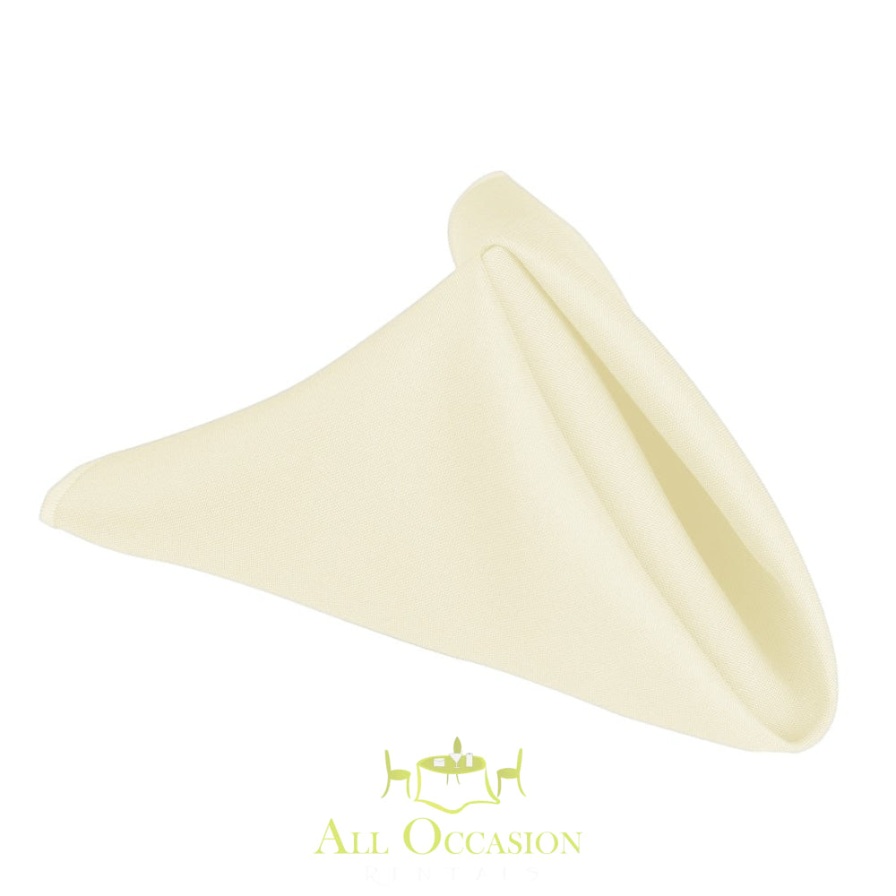 Ivory polyester napkin rental for elegant events, perfect for weddings and parties with Corona event rentals.