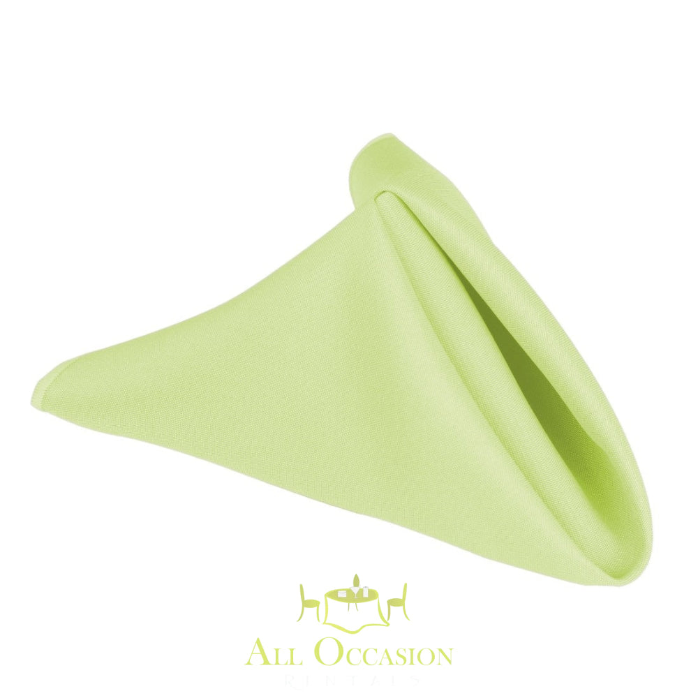 Tea green polyester napkin perfect for event rentals in Corona, adding elegance to any table setting.