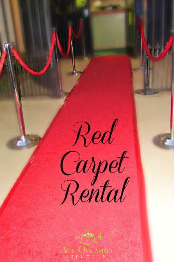 Red carpet rental setup for events by All Occasion Rentals in Corona, offering elegance for weddings and parties.