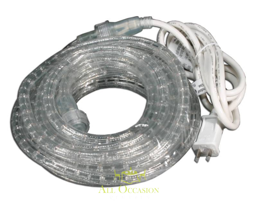 Clear rope light kit for event rentals, perfect for illuminating wedding and party venues, available in Corona CA.