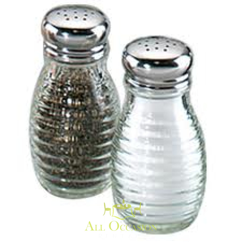 Salt and pepper shakers perfect for banquet tables, enhancing events like weddings and parties with California rentals.