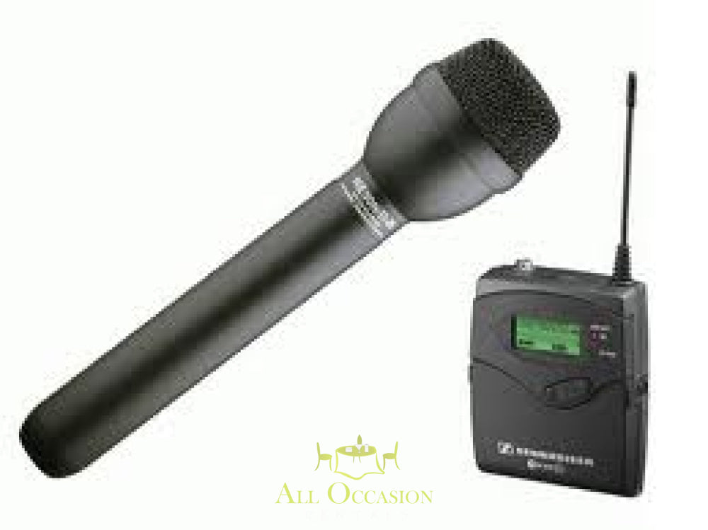 Sennheiser G2 wireless handheld microphone for Corona event rentals and outdoor occasions.