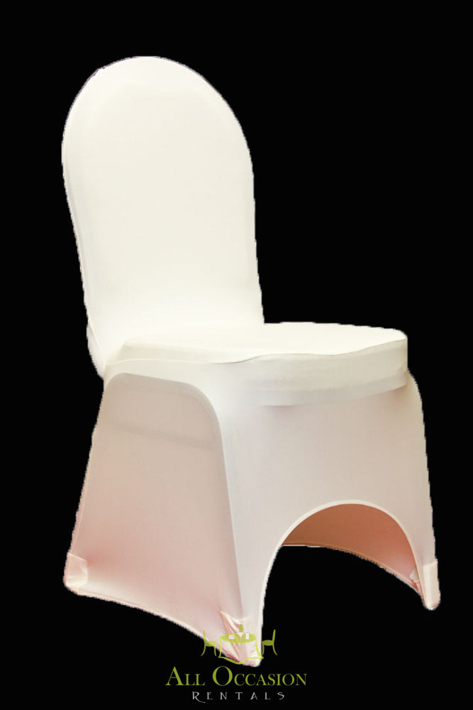 Spandex chair cover in white, ideal for weddings and events; part of chair rentals in Corona and Inland Empire event rentals.