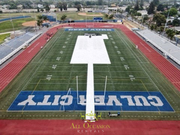 Modular Raised Sub-flooring System set up on a sports field for a large event.