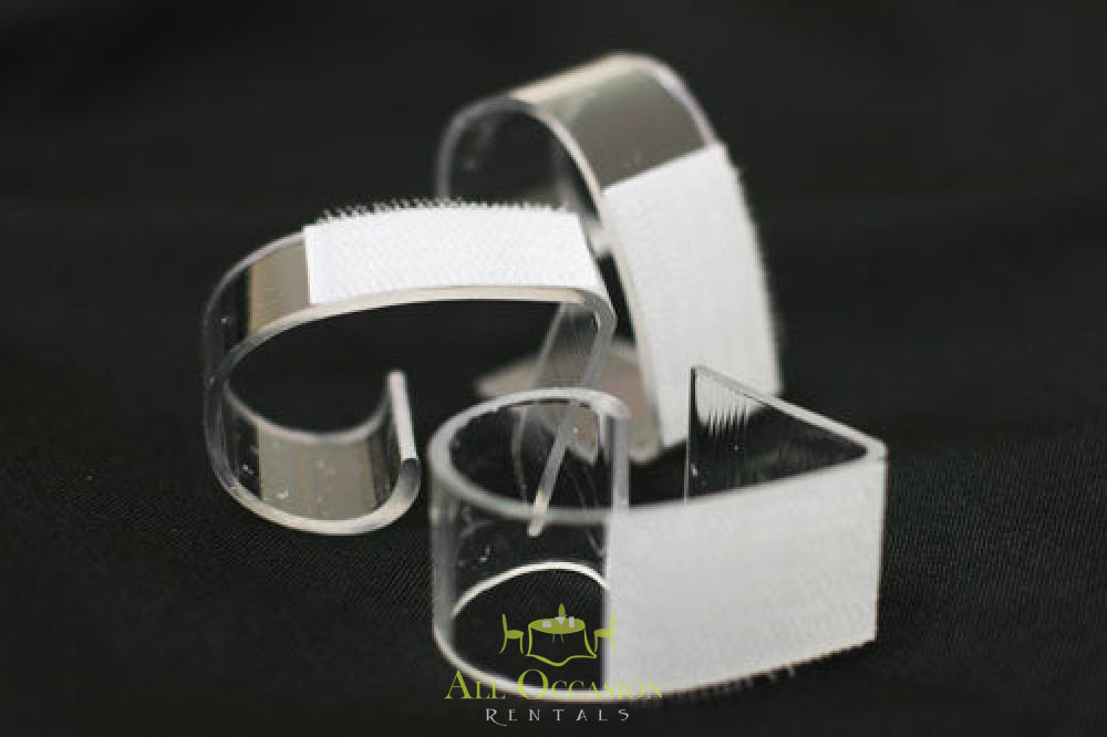 Table skirt clips for events, perfect for securing table linens at receptions and banquets in Corona.