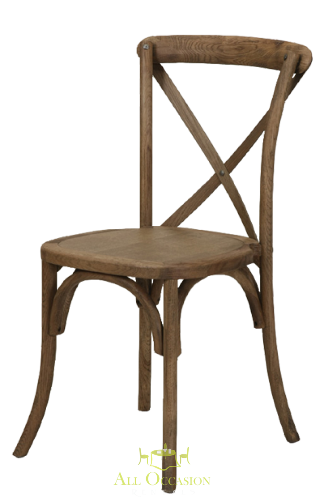 Crossback Vineyard Chair for rustic and formal events, perfect for weddings and event rentals in Corona.