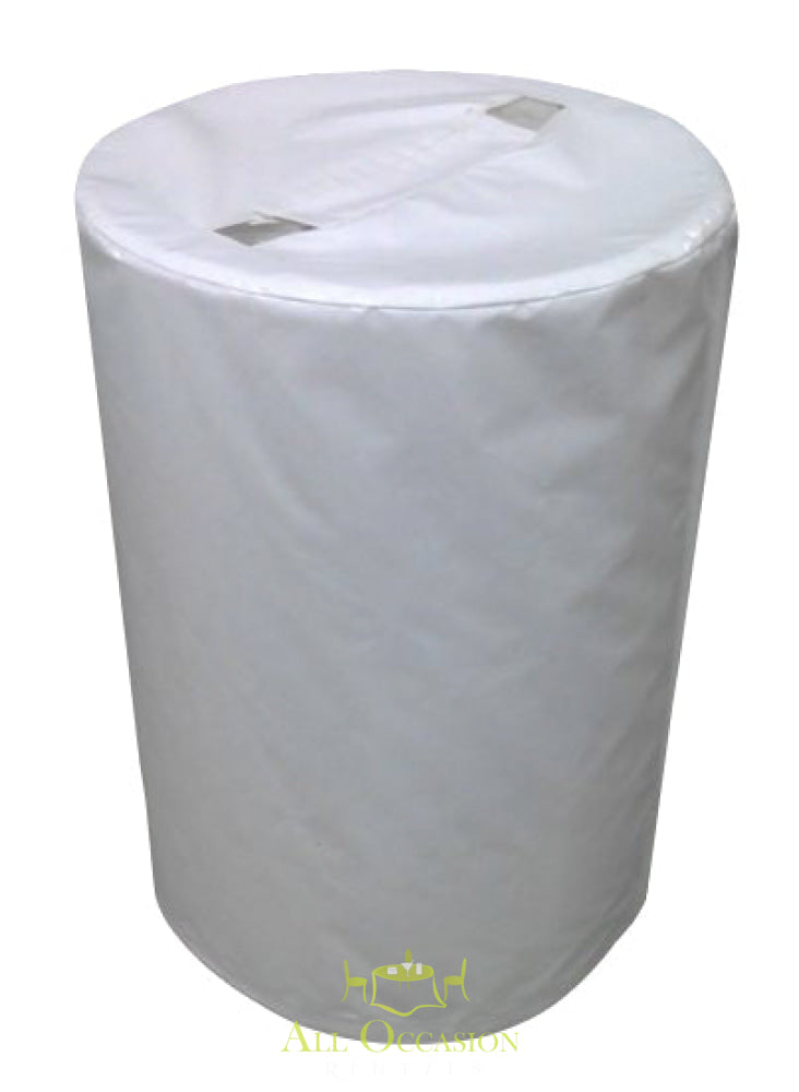 White water barrel cover for event rentals in Corona, perfect for enhancing tent aesthetics.