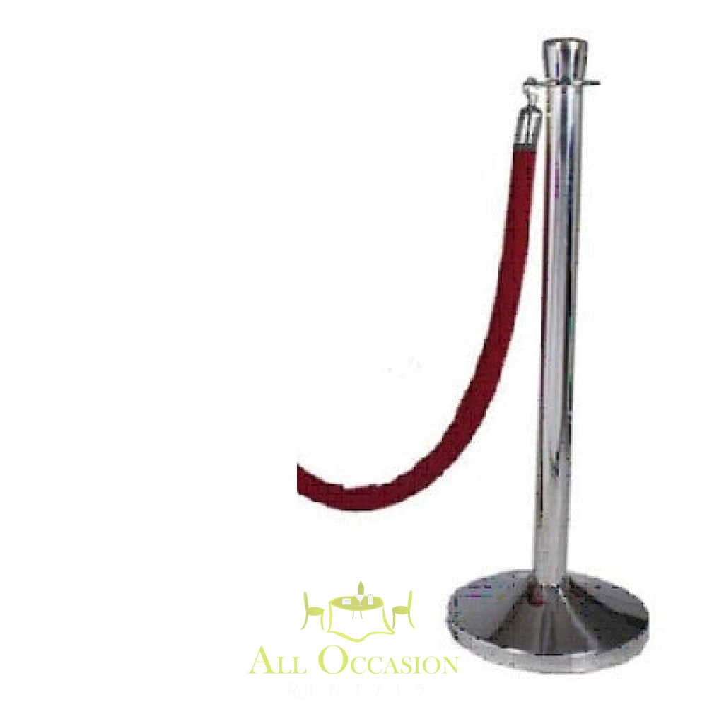 Stanchion rope dividers with red velvet rope, ideal for event rentals in Corona and Inland Empire.