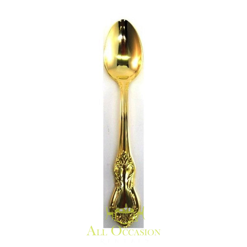 Gold dessert spoon for elegant events and rentals in Corona, perfect for weddings and parties.