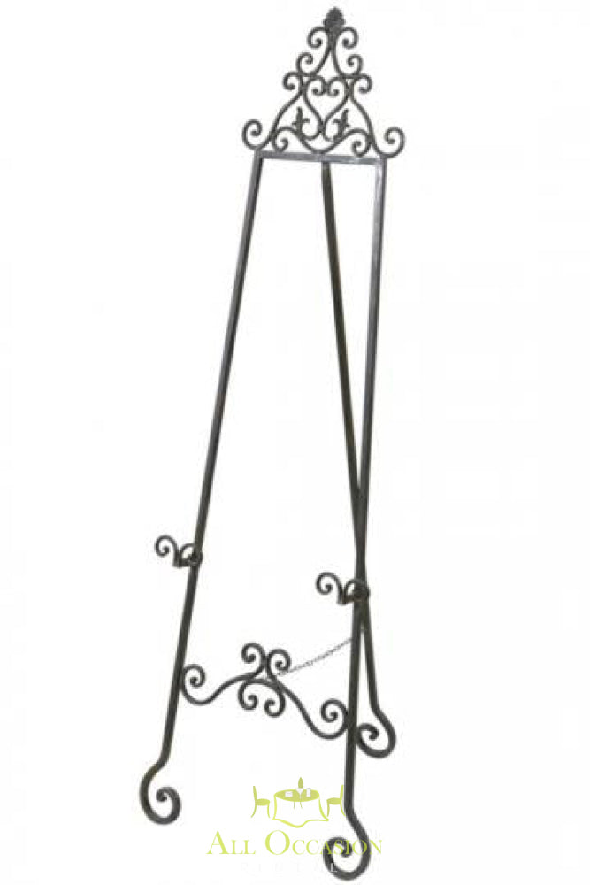 Elegant decorative easel for events, ideal for signage in wedding rentals and party setups in Corona.