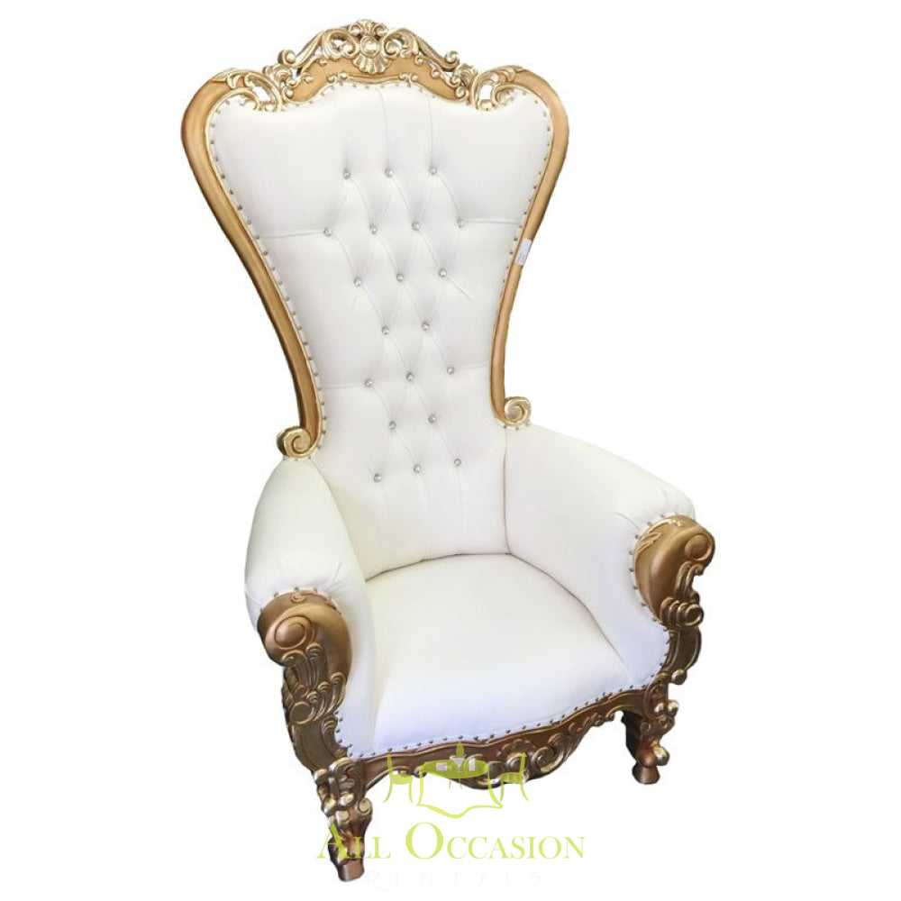 THRONE CHAIR - QUEEN CHAIR GOLD/WHITE.