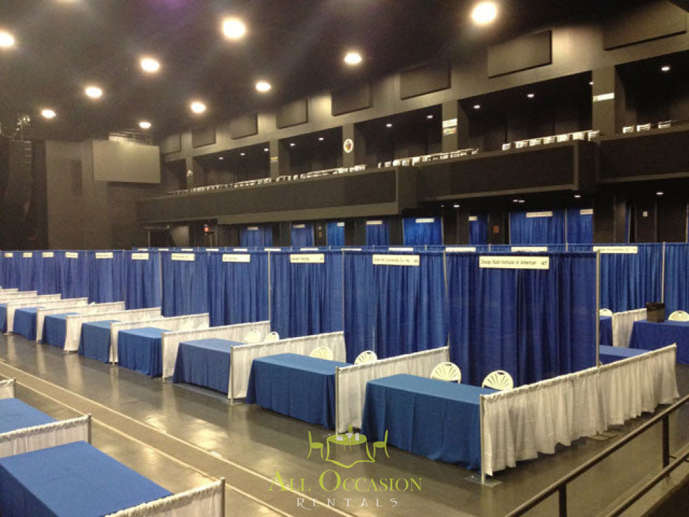 pipe and drape trade show booth.