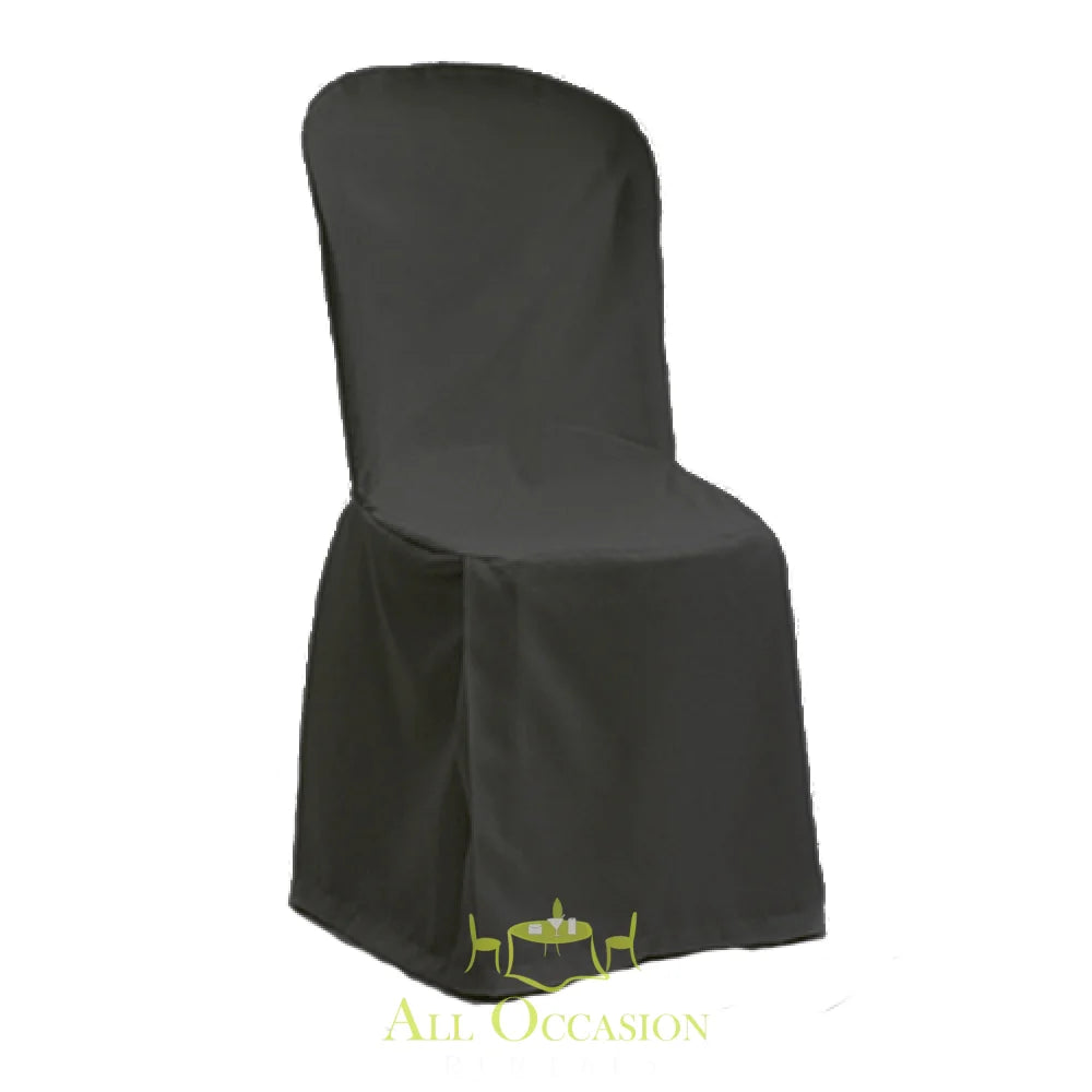 Black folding chair cover rental for weddings and events in Corona, perfect for banquets and churches.