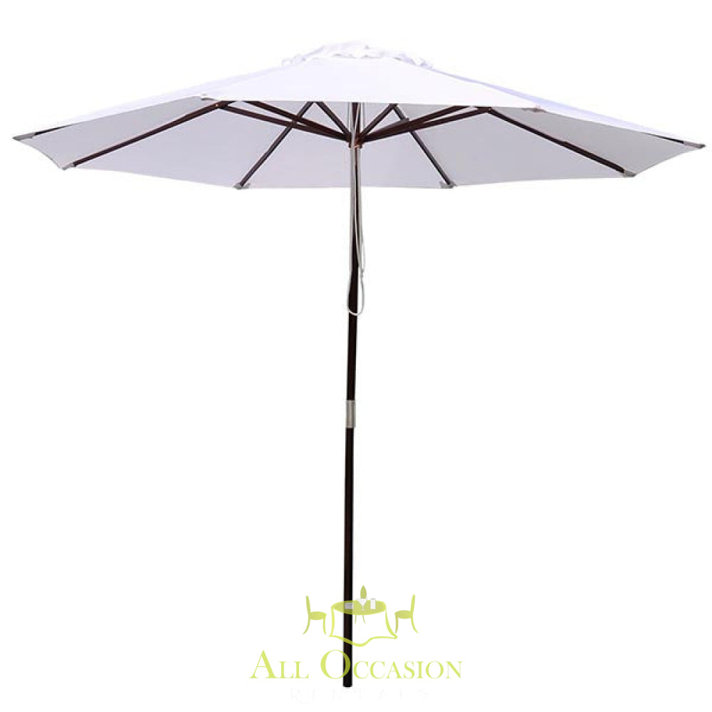 White market umbrella for outdoor events and rentals in Corona, ideal for weddings and parties.