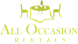 All Occasion Rentals logo featuring a table and chairs, ideal for Corona event rentals and party needs.