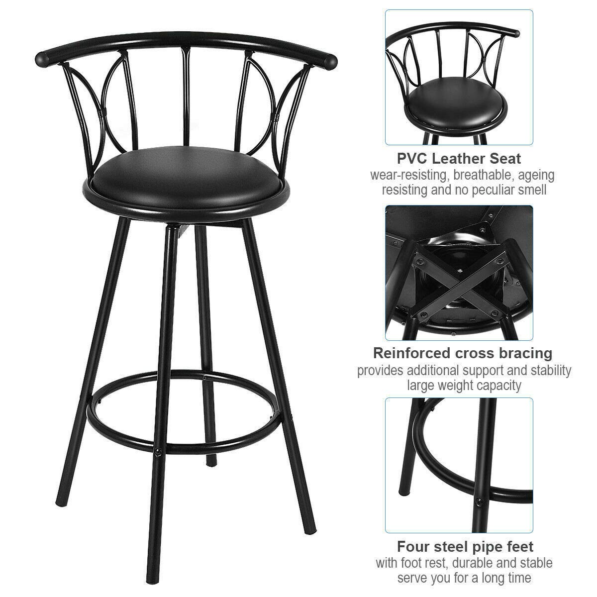 Bar Stool Swivel Black Metal